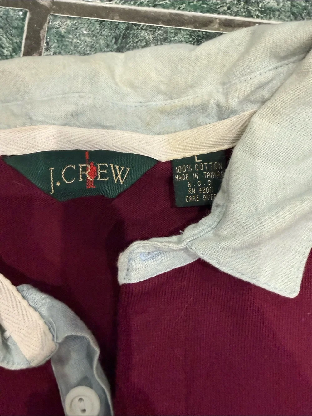 Men's Striped Rugby Shirt in Burgundy, Olive & Navy - JCrew size L 100% Cotton